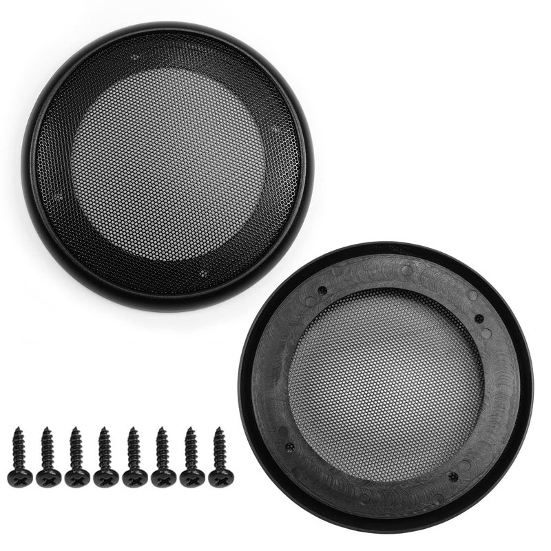 Fielect 2Pcs 4" Speaker Grill Cover Mesh Decorative Circle Woofer Guard Protector Cover Audio Accessories Black Cloth Cover with 8 Screws - Image 1